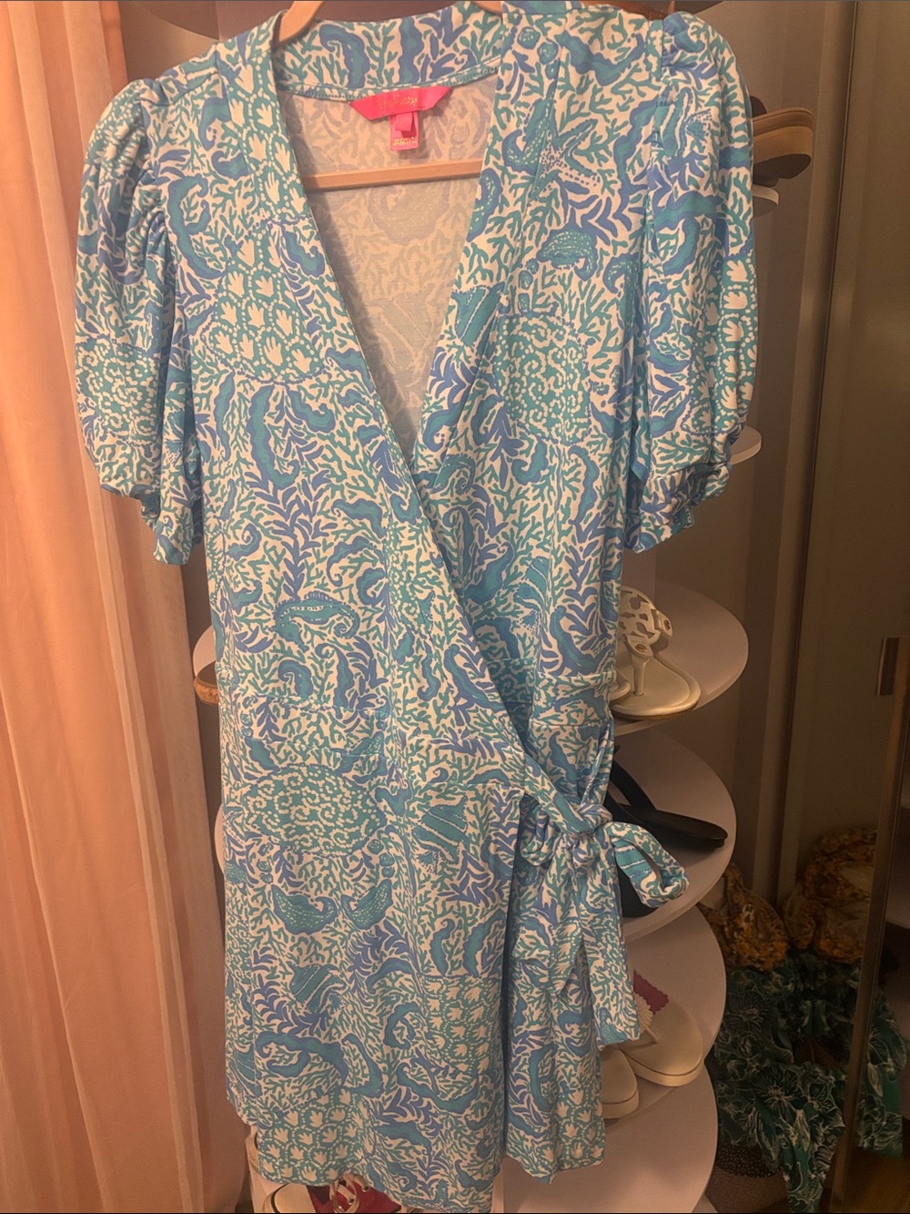 Lilly Pulitzer Blue and White Printed Wrap Mini Dress